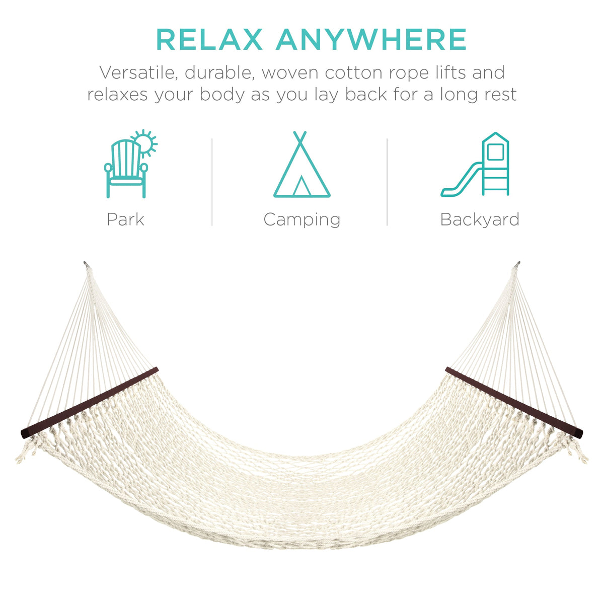 Cotton Rope 2-Person Double Hammock w/ Spreader Bars, Carrying Case