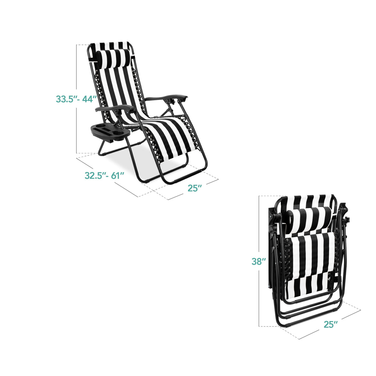 Set of 2 Adjustable Zero Gravity Patio Chair Recliners w/ Cup Holders