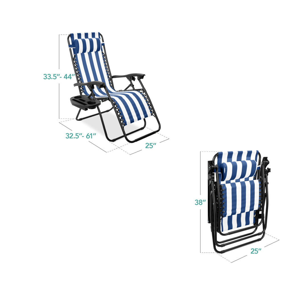 Set of 2 Adjustable Zero Gravity Patio Chair Recliners w/ Cup Holders