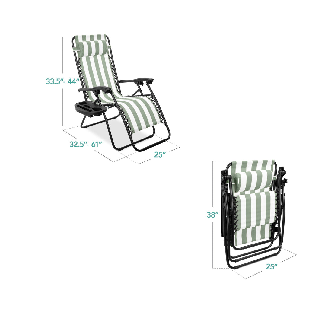Set of 2 Adjustable Zero Gravity Patio Chair Recliners w/ Cup Holders