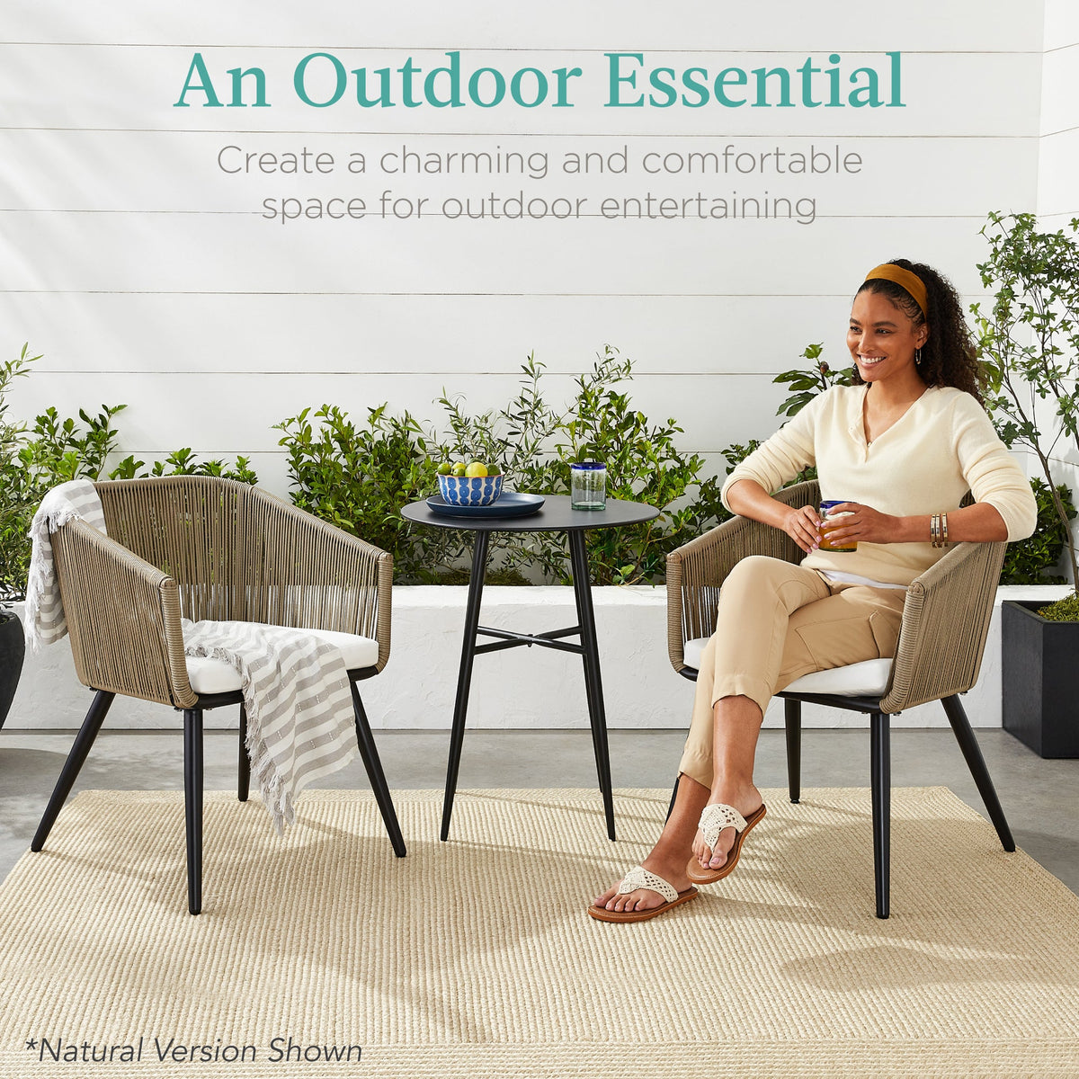 Set of 2 Outdoor Woven Wicker Patio Dining Chairs, 250lb Capacity