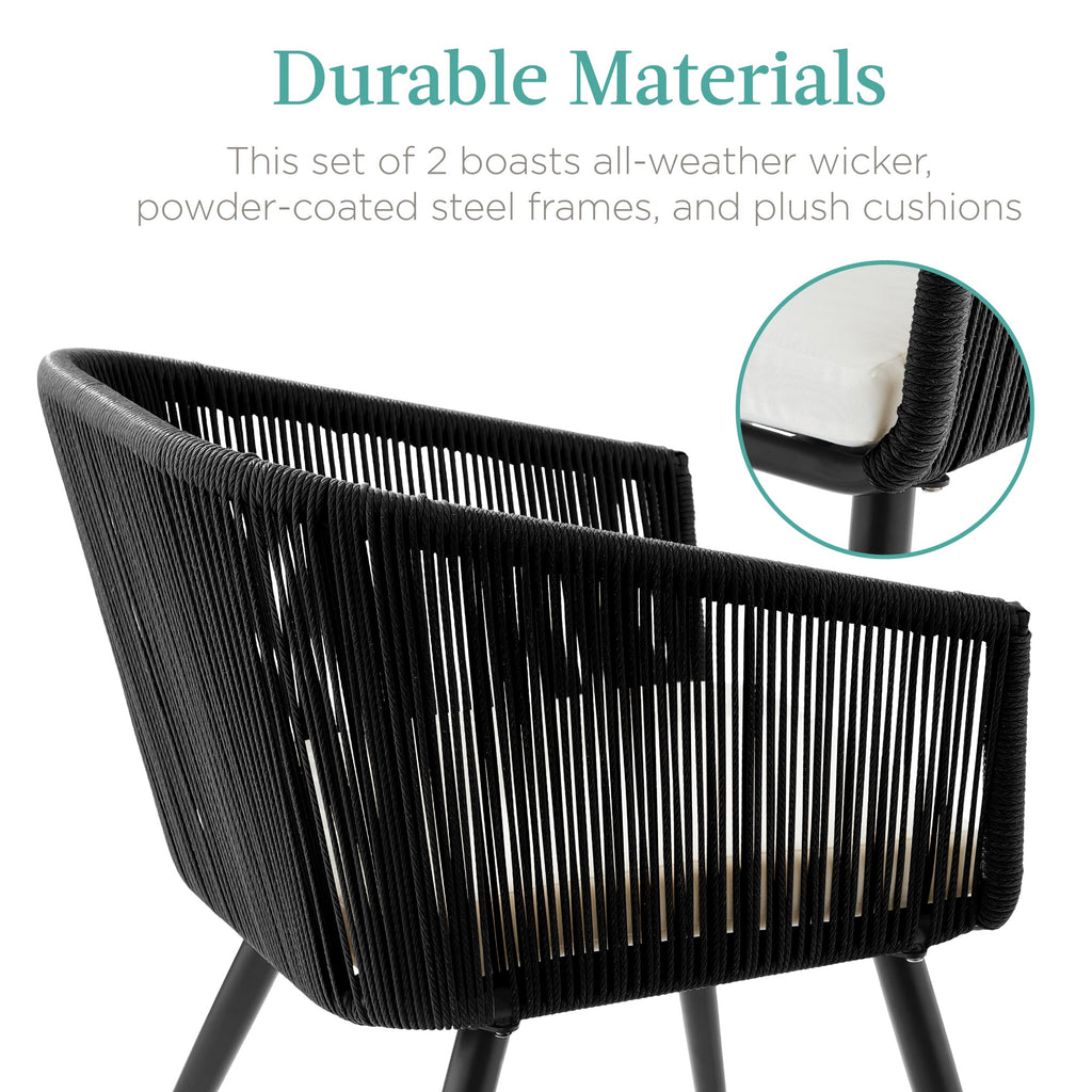 Set of 2 Outdoor Woven Wicker Patio Dining Chairs, 250lb Capacity