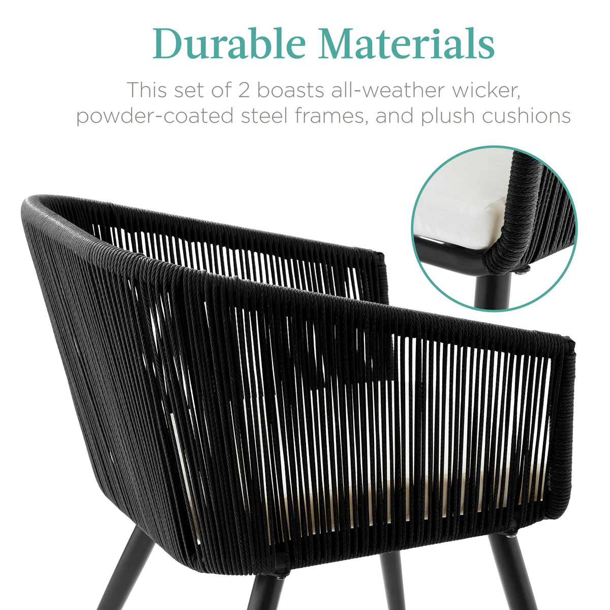 Set of 2 Outdoor Woven Wicker Patio Dining Chairs, 250lb Capacity