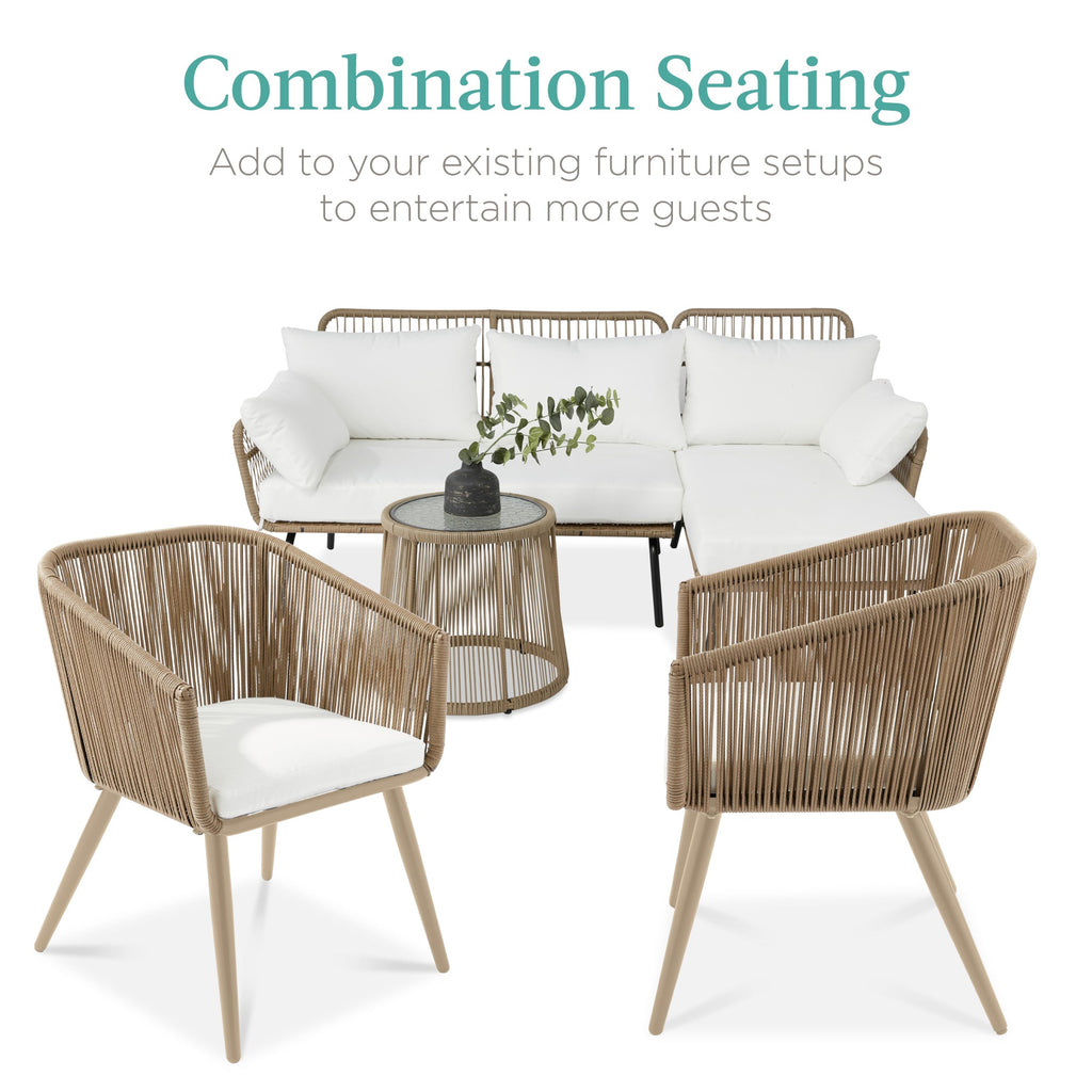 Set of 2 Outdoor Woven Wicker Patio Dining Chairs, 250lb Capacity