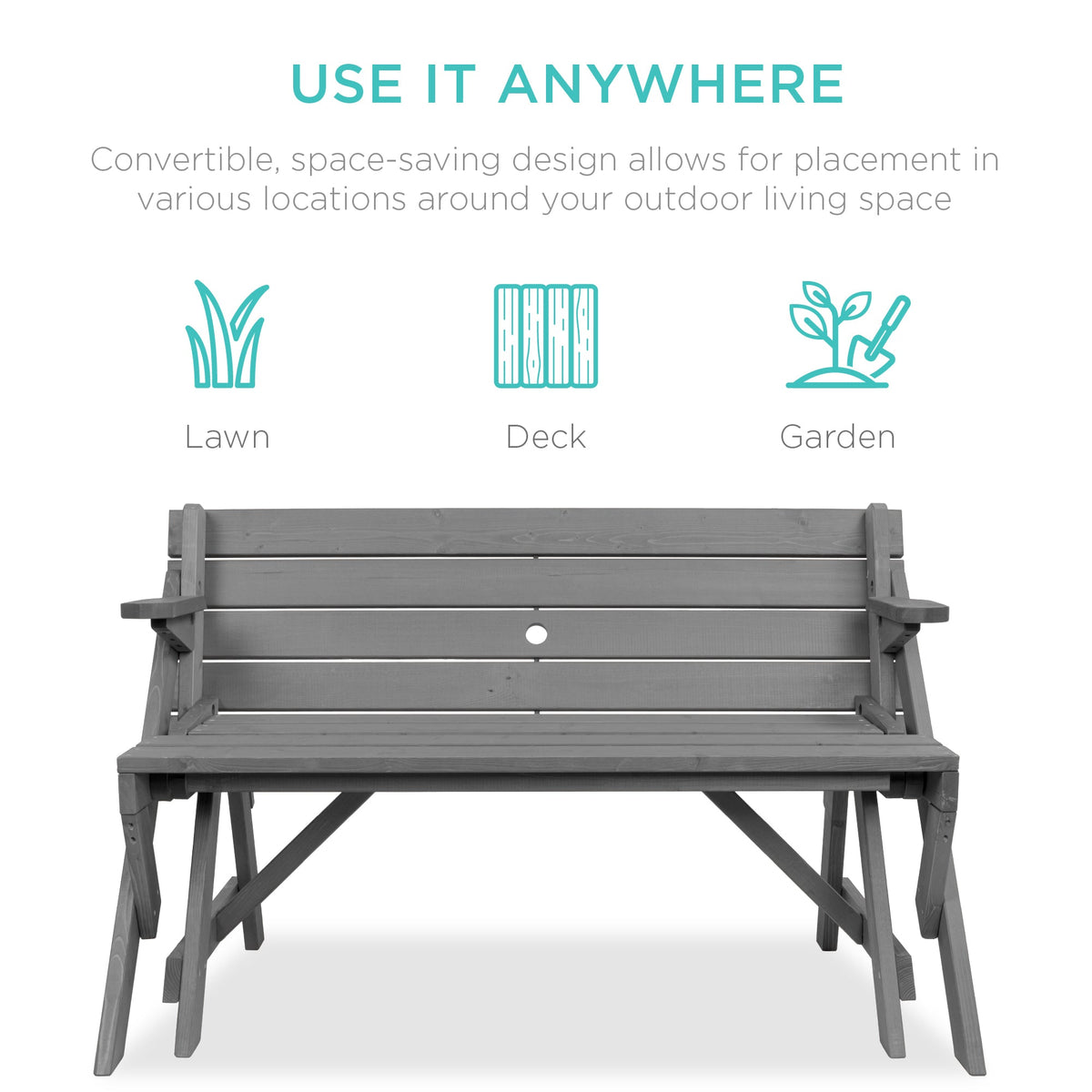 2-in-1 Outdoor Interchangeable Wooden Picnic Table/Garden Bench