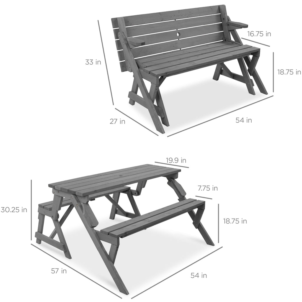 2-in-1 Outdoor Interchangeable Wooden Picnic Table/Garden Bench