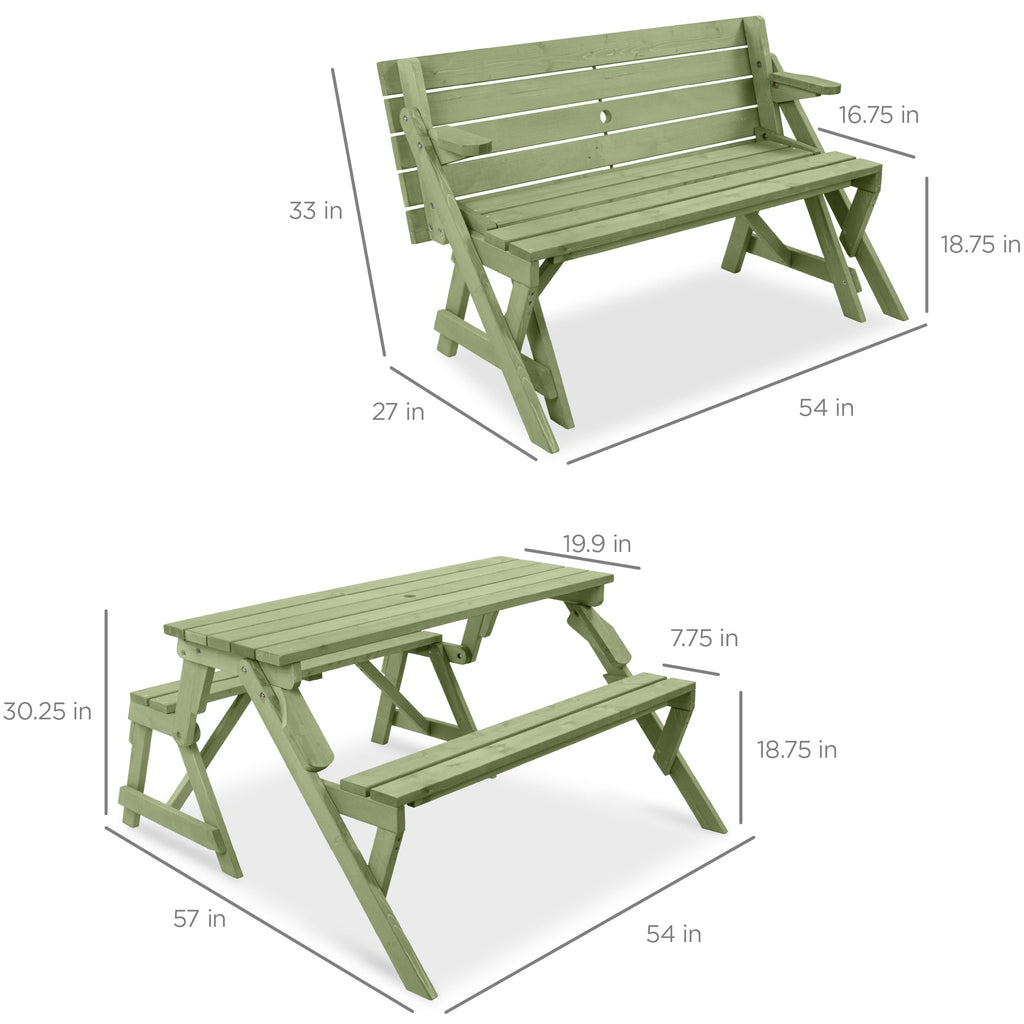 2-in-1 Outdoor Interchangeable Wooden Picnic Table/Garden Bench