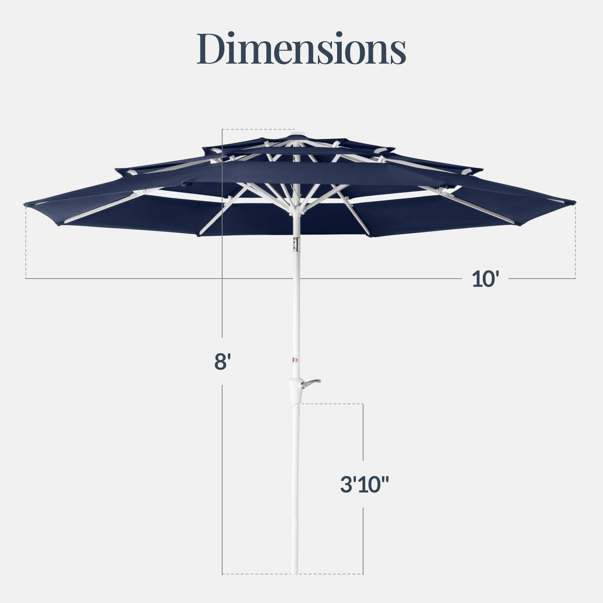 10ft 3-Tier Patio Market Umbrella White Pole, Push Button Tilt, Crank Lift