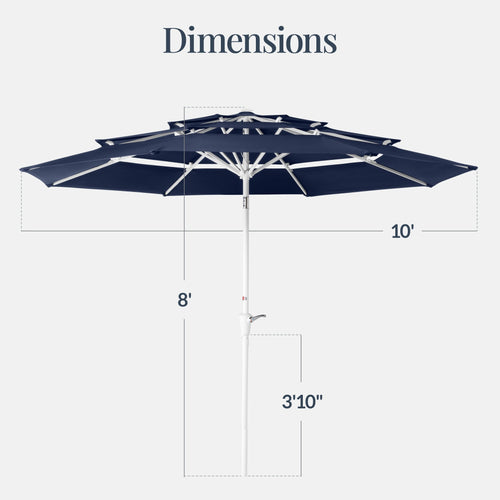 10ft 3-Tier Patio Market Umbrella White Pole, Push Button Tilt, Crank Lift