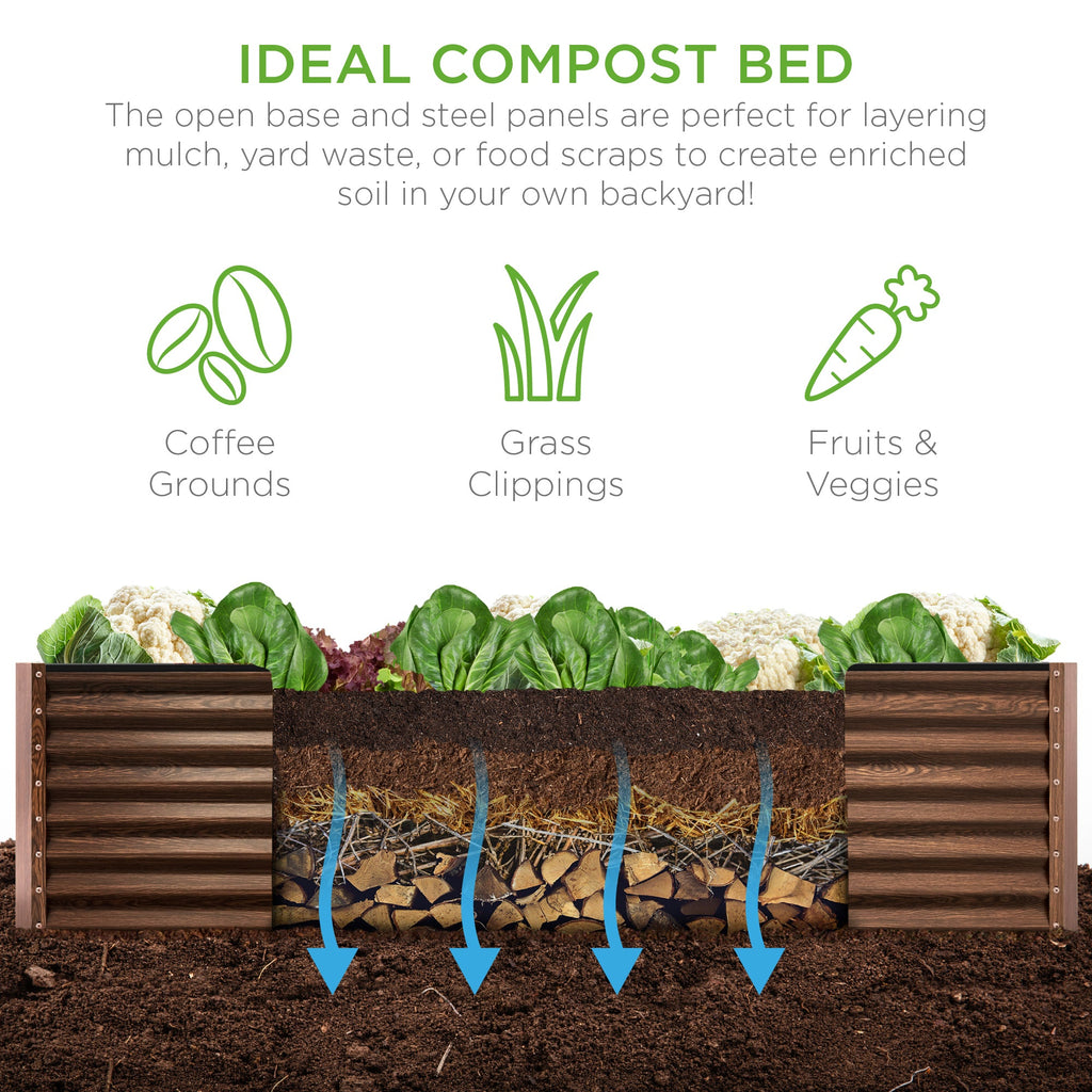Outdoor Metal Raised Garden Bed for Vegetables, Flowers, Herbs - 8x4x2ft