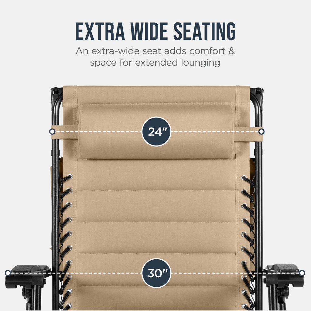 Oversized Padded Zero Gravity Chair w/ Canopy Headrest Cup Holder Side Tray