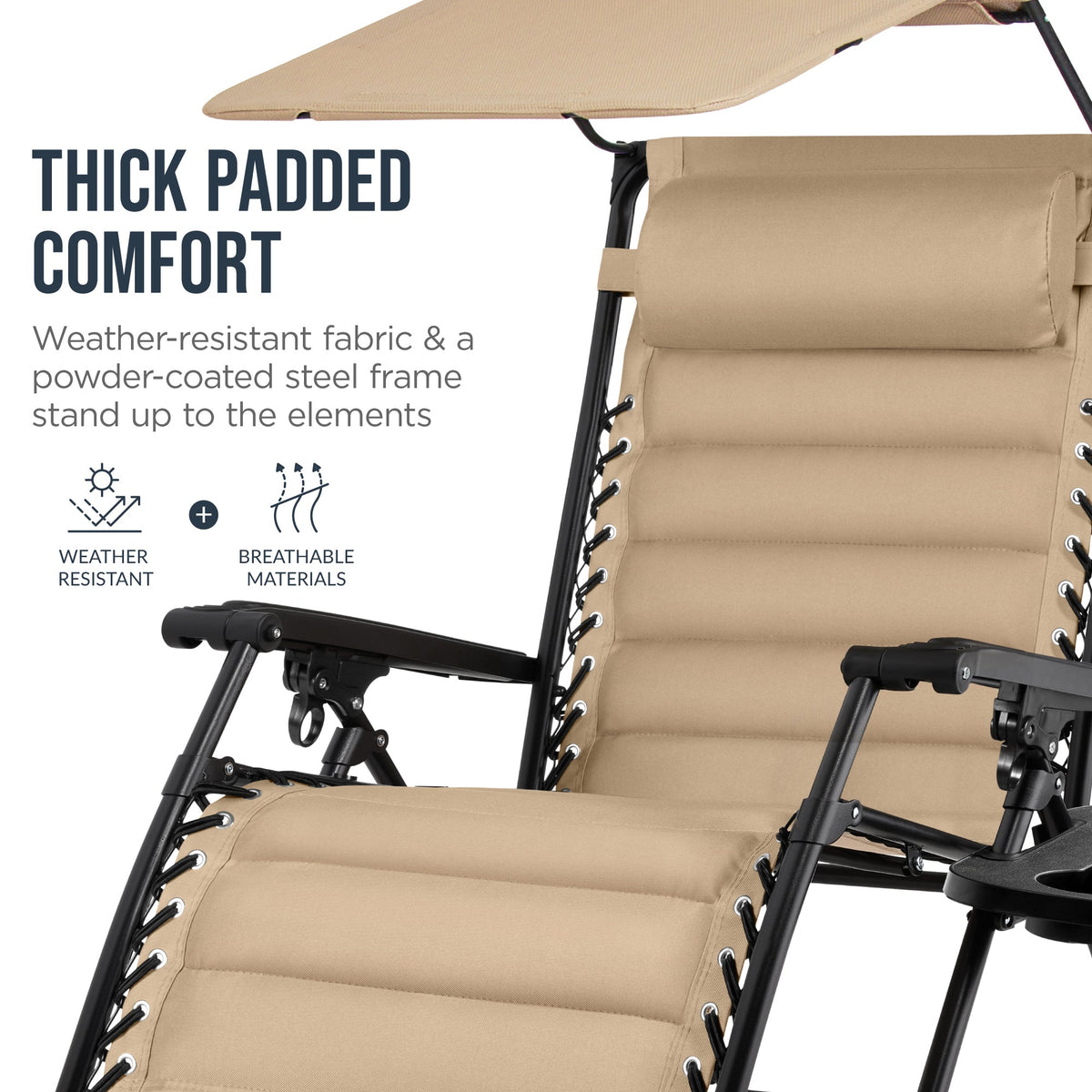 Oversized Padded Zero Gravity Chair w/ Canopy Headrest Cup Holder Side Tray