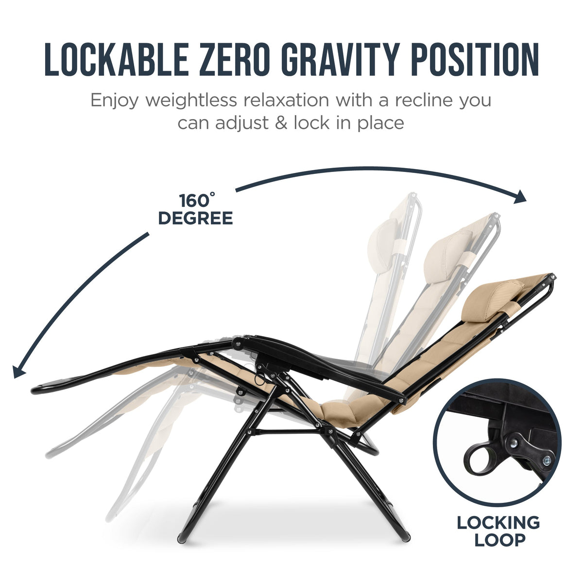 Oversized Padded Zero Gravity Chair w/ Canopy Headrest Cup Holder Side Tray