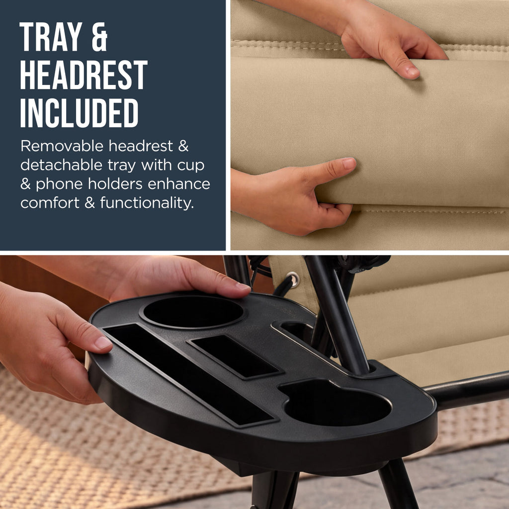 Oversized Padded Zero Gravity Chair w/ Canopy Headrest Cup Holder Side Tray