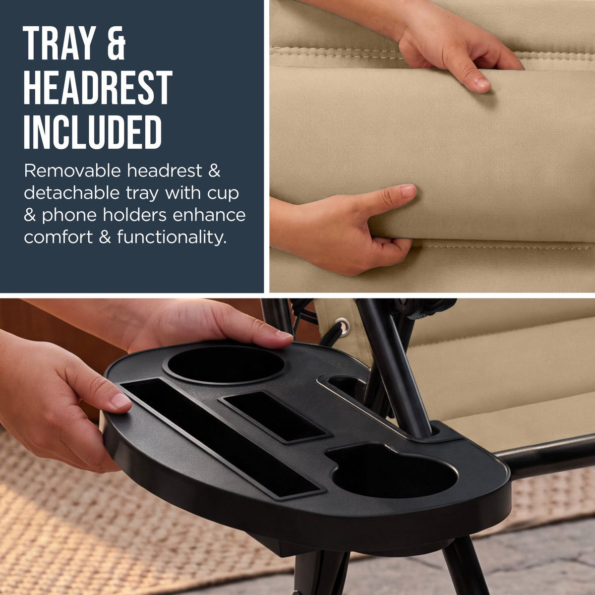 Oversized Padded Zero Gravity Chair w/ Canopy Headrest Cup Holder Side Tray