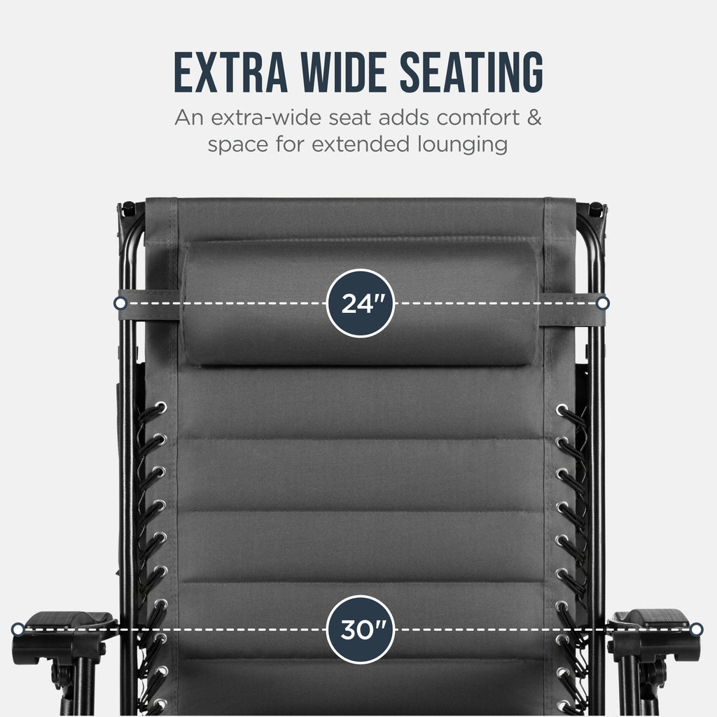 Oversized Padded Zero Gravity Chair w/ Canopy Headrest Cup Holder Side Tray