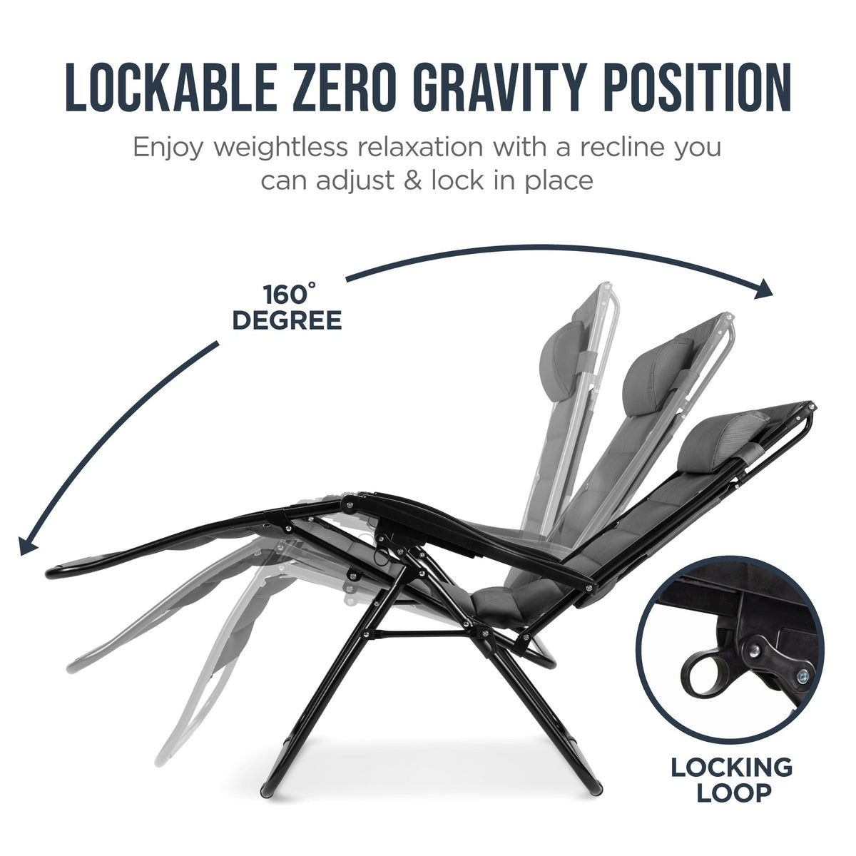 Oversized Padded Zero Gravity Chair w/ Canopy Headrest Cup Holder Side Tray