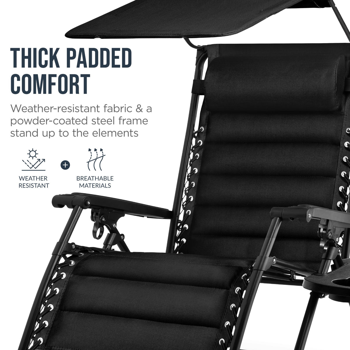 Oversized Padded Zero Gravity Chair w/ Canopy Headrest Cup Holder Side Tray