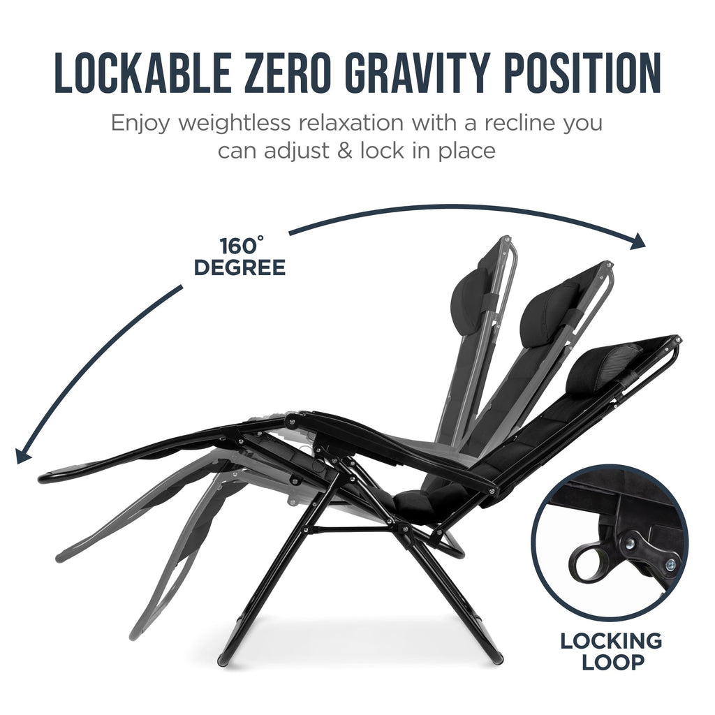 Oversized Padded Zero Gravity Chair w/ Canopy Headrest Cup Holder Side Tray