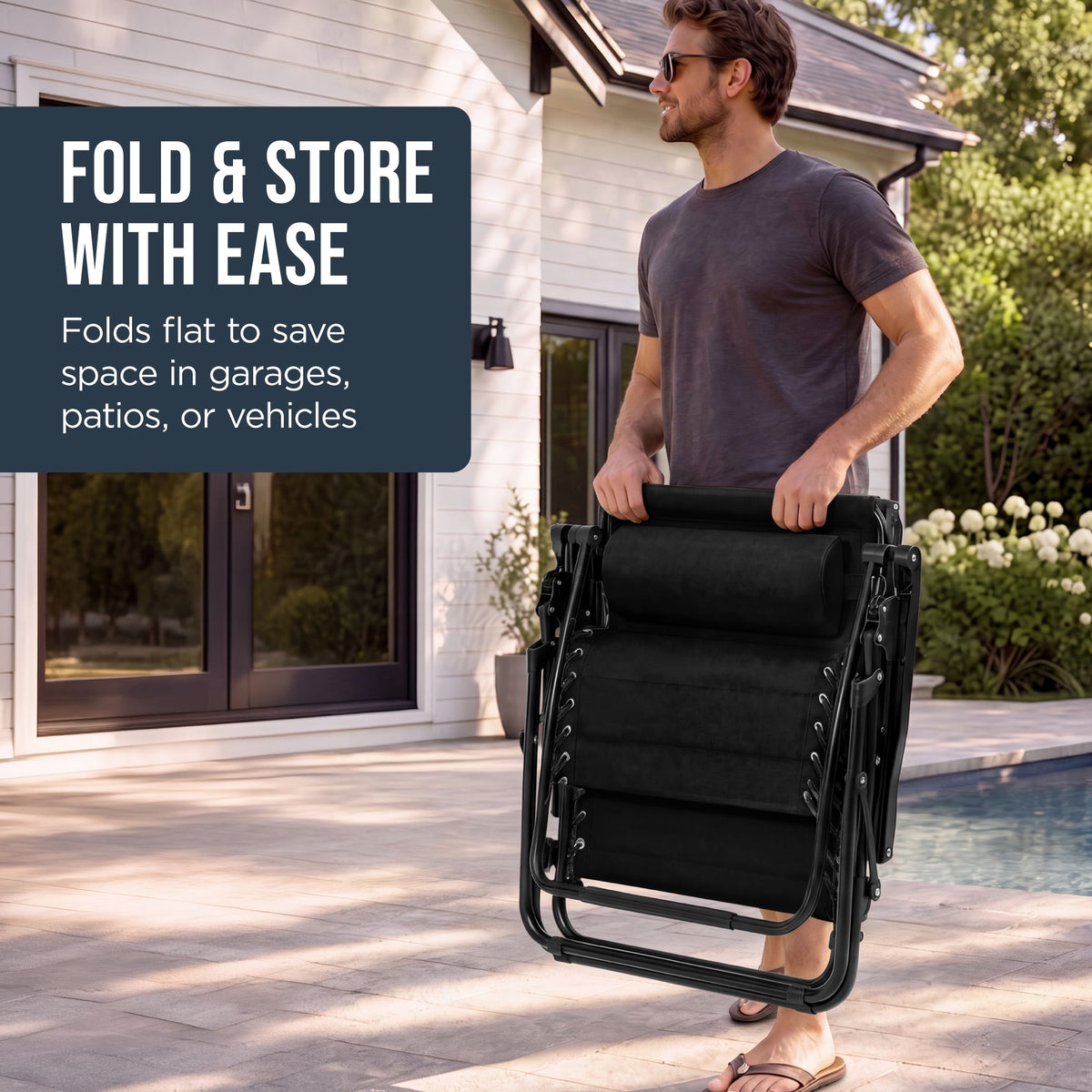 Oversized Padded Zero Gravity Chair w/ Canopy Headrest Cup Holder Side Tray
