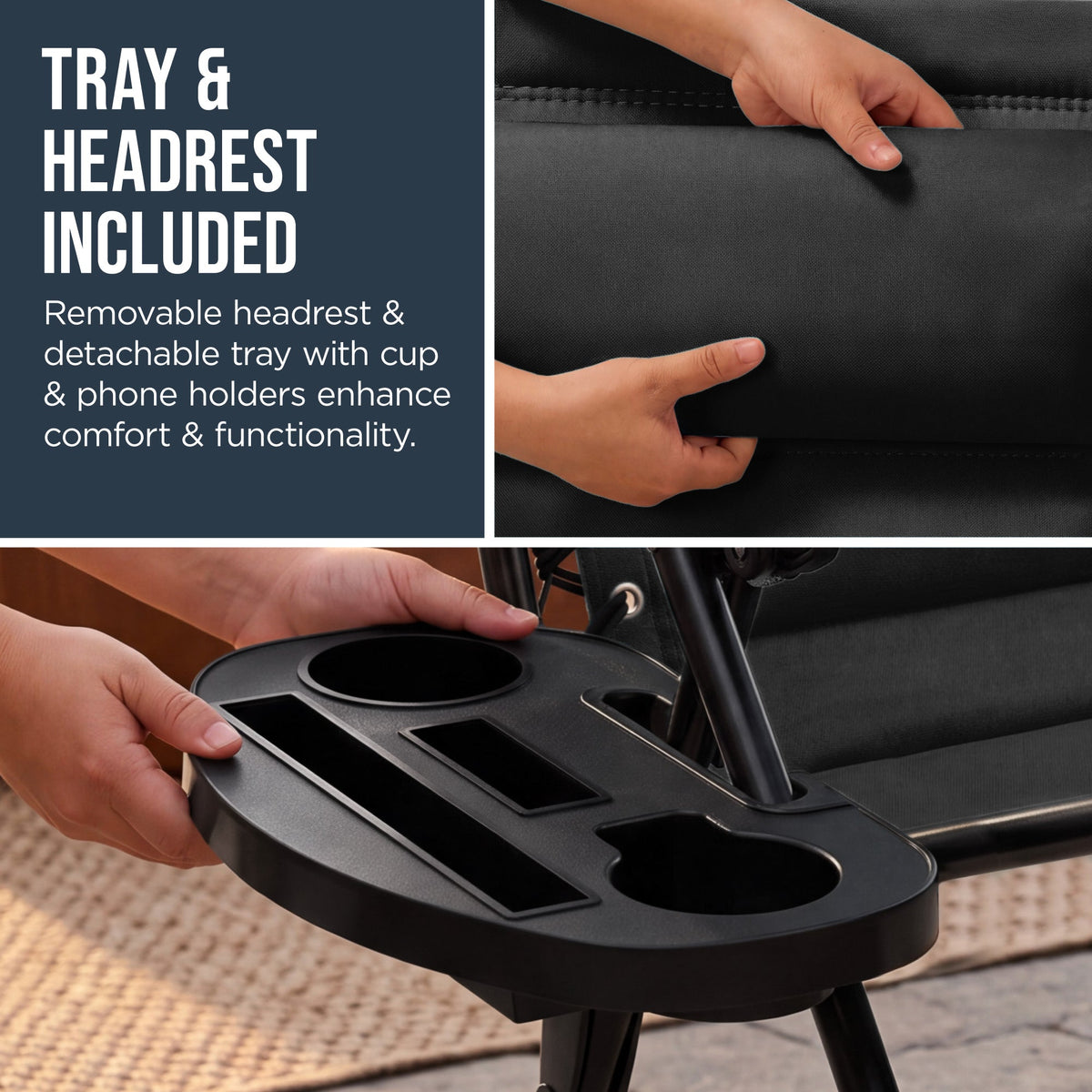 Oversized Padded Zero Gravity Chair w/ Canopy Headrest Cup Holder Side Tray