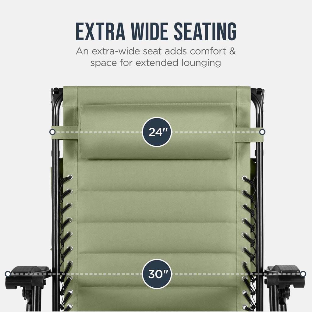 Oversized Padded Zero Gravity Chair w/ Canopy Headrest Cup Holder Side Tray