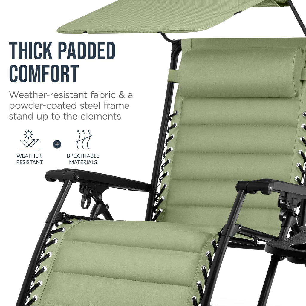 Oversized Padded Zero Gravity Chair w/ Canopy Headrest Cup Holder Side Tray