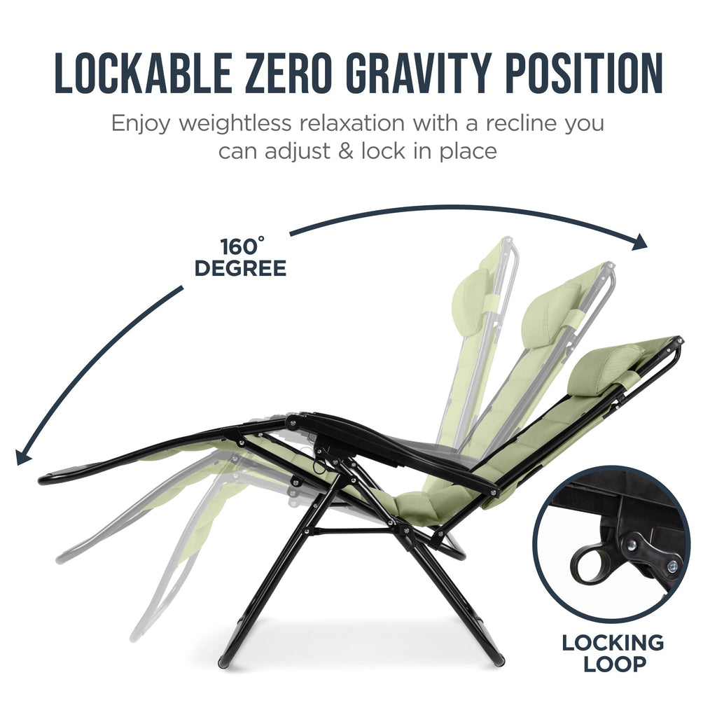 Oversized Padded Zero Gravity Chair w/ Canopy Headrest Cup Holder Side Tray