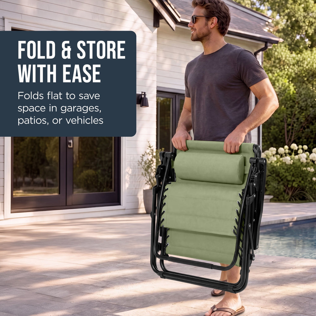 Oversized Padded Zero Gravity Chair w/ Canopy Headrest Cup Holder Side Tray