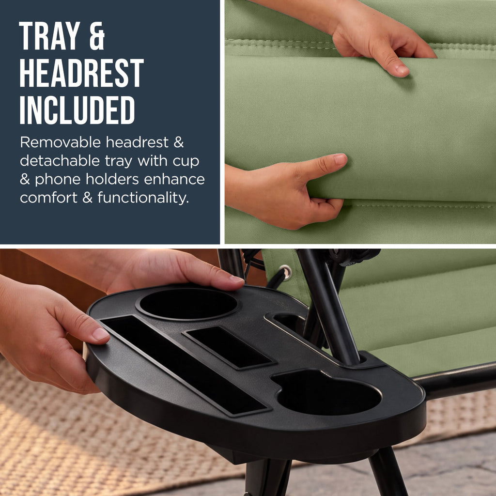 Oversized Padded Zero Gravity Chair w/ Canopy Headrest Cup Holder Side Tray