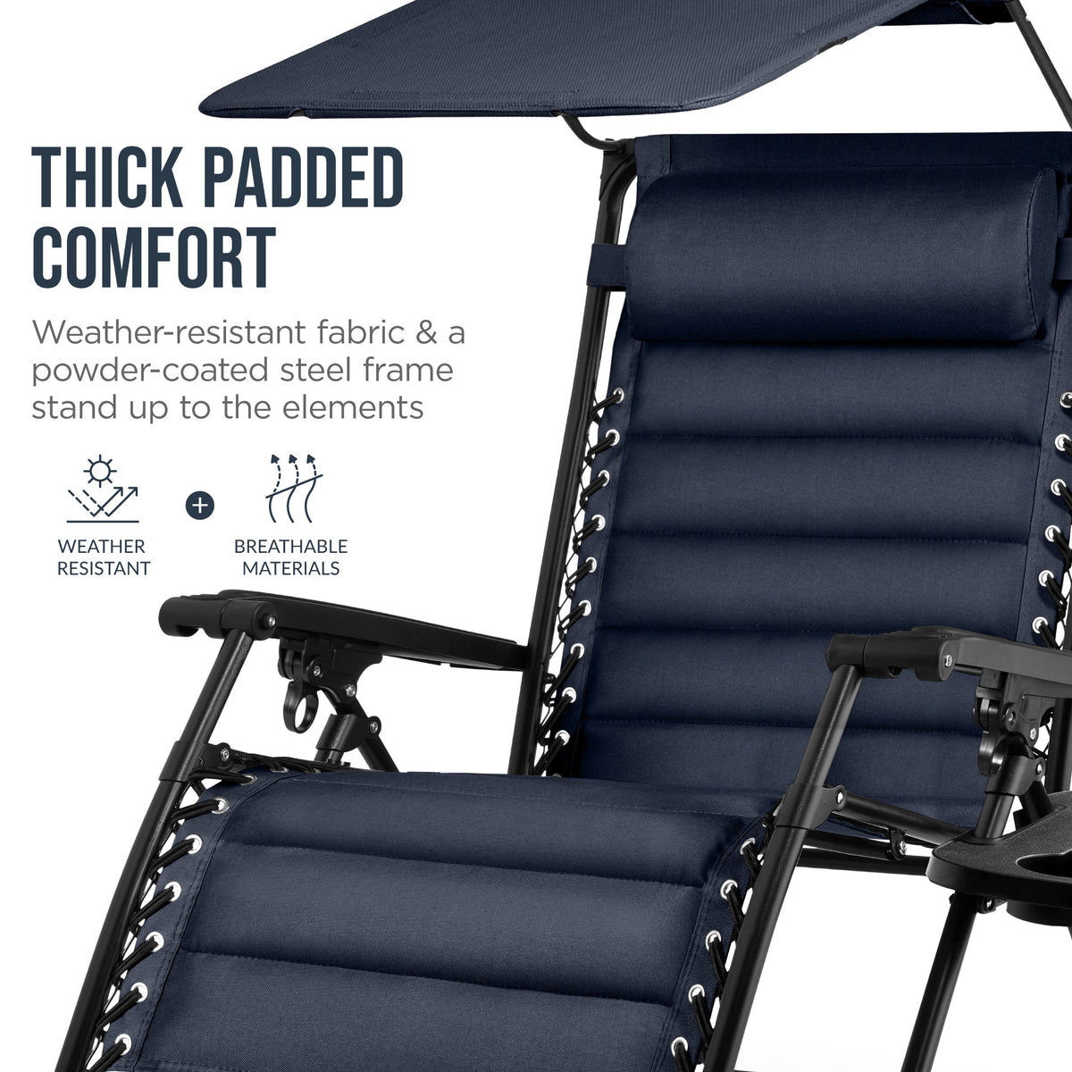 Oversized Padded Zero Gravity Chair w/ Canopy Headrest Cup Holder Side Tray