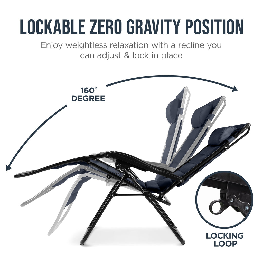 Oversized Padded Zero Gravity Chair w/ Canopy Headrest Cup Holder Side Tray