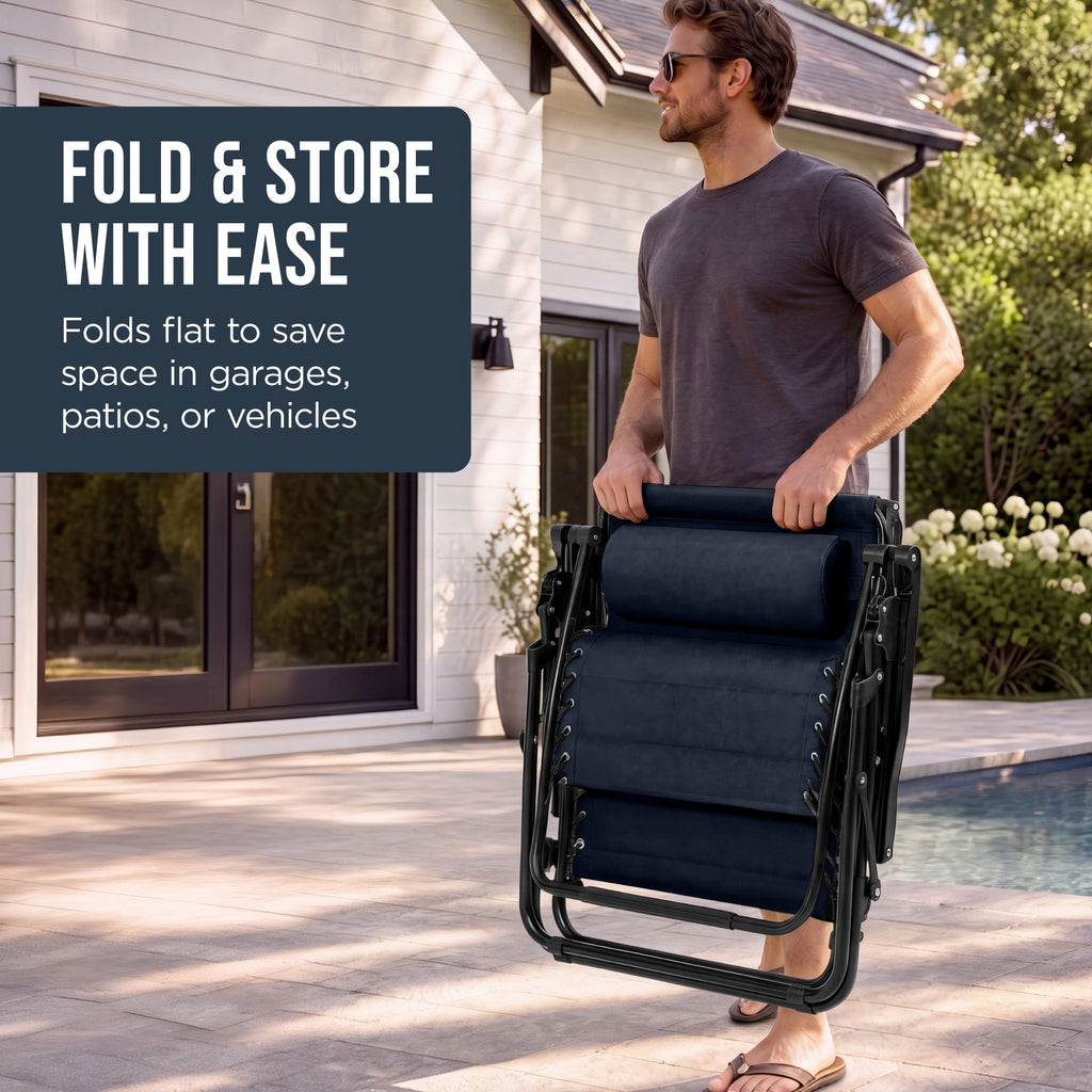 Oversized Padded Zero Gravity Chair w/ Canopy Headrest Cup Holder Side Tray