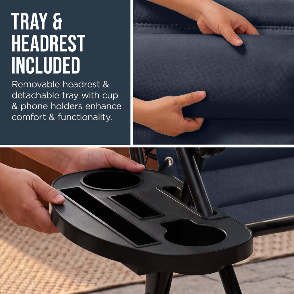 Oversized Padded Zero Gravity Chair w/ Canopy Headrest Cup Holder Side Tray