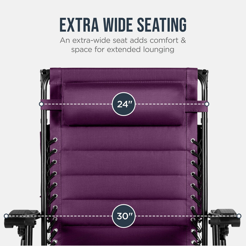 Oversized Padded Zero Gravity Chair w/ Canopy Headrest Cup Holder Side Tray