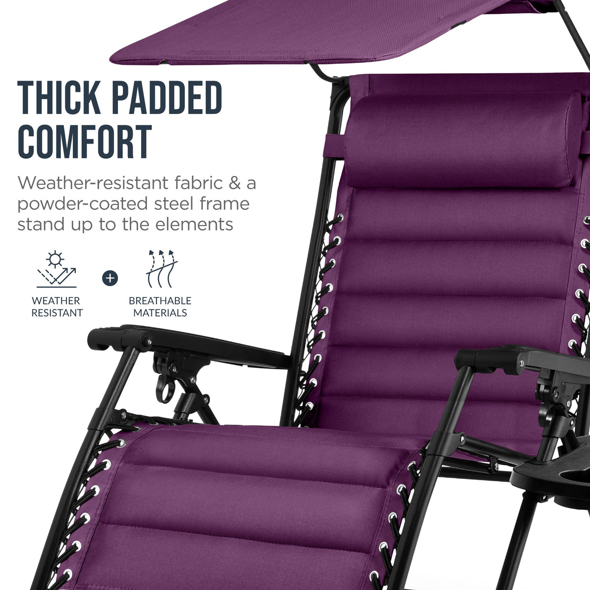 Oversized Padded Zero Gravity Chair w/ Canopy Headrest Cup Holder Side Tray
