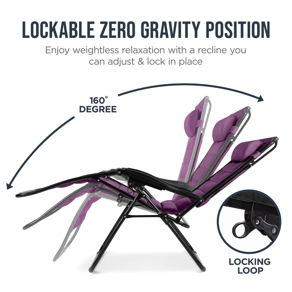 Oversized Padded Zero Gravity Chair w/ Canopy Headrest Cup Holder Side Tray
