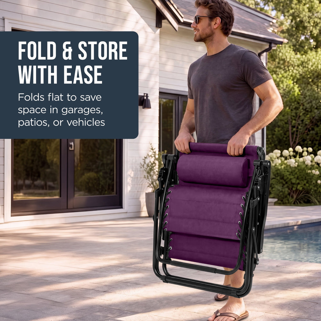 Oversized Padded Zero Gravity Chair w/ Canopy Headrest Cup Holder Side Tray
