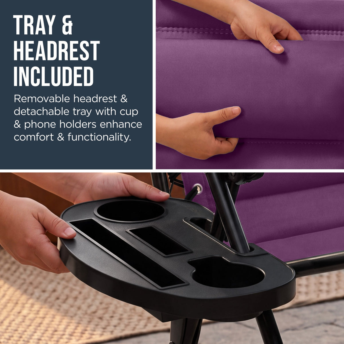 Oversized Padded Zero Gravity Chair w/ Canopy Headrest Cup Holder Side Tray