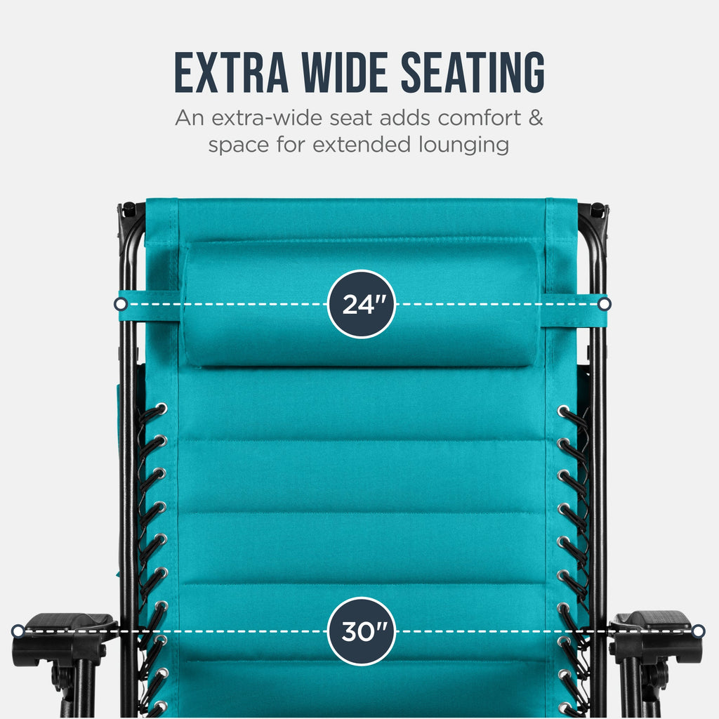 Oversized Padded Zero Gravity Chair w/ Canopy Headrest Cup Holder Side Tray