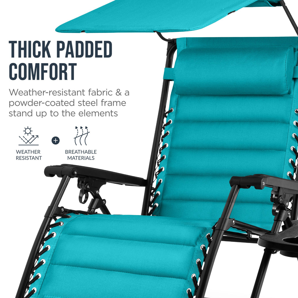 Oversized Padded Zero Gravity Chair w/ Canopy Headrest Cup Holder Side Tray