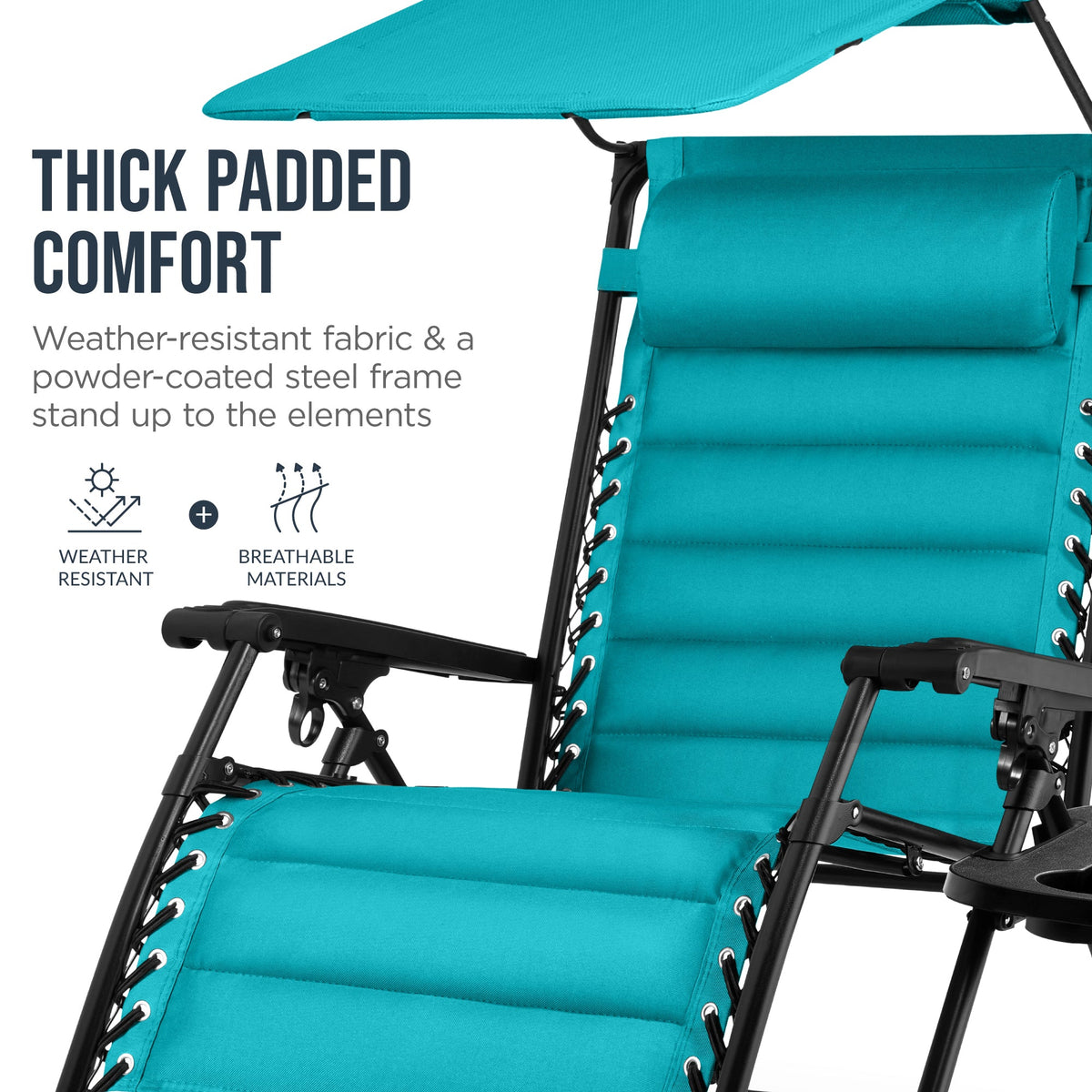 Oversized Padded Zero Gravity Chair w/ Canopy Headrest Cup Holder Side Tray
