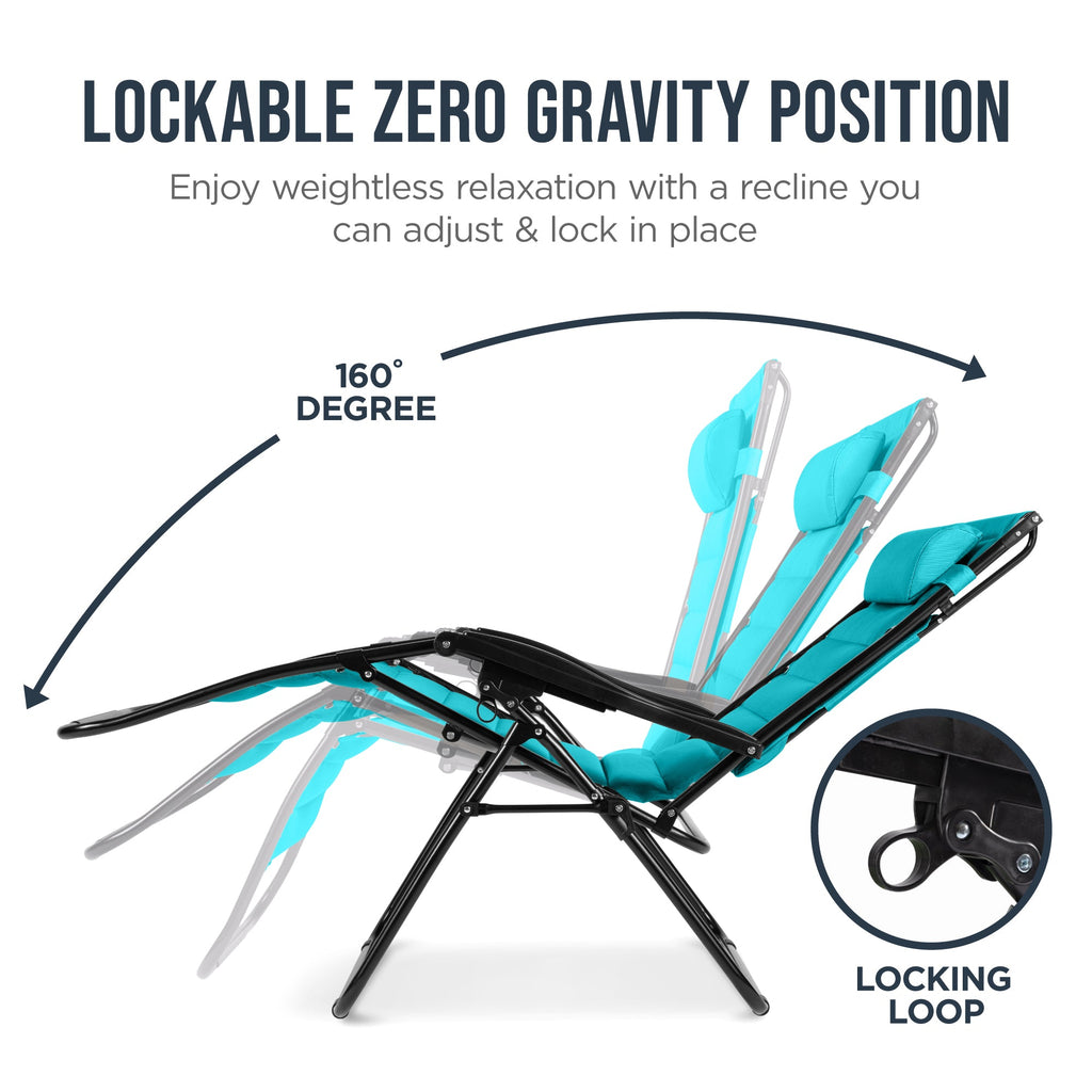 Oversized Padded Zero Gravity Chair w/ Canopy Headrest Cup Holder Side Tray