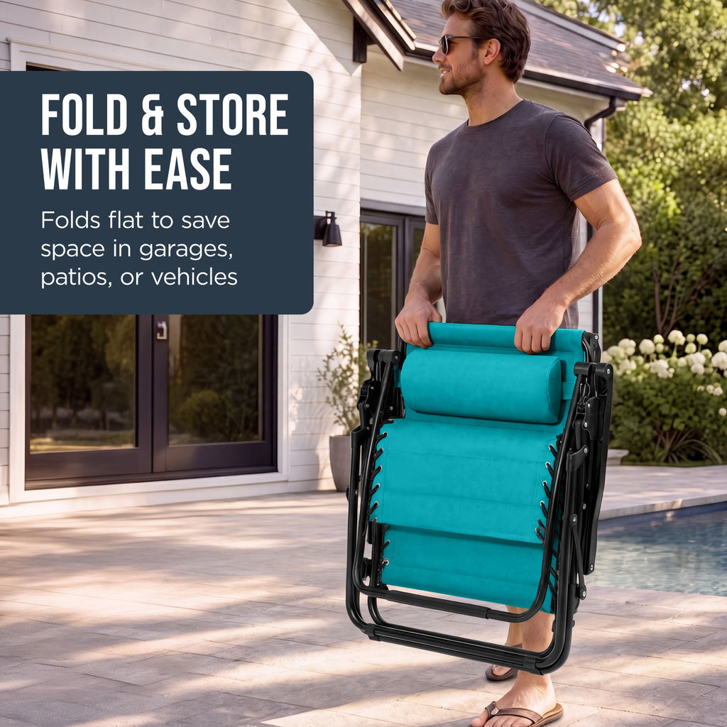 Oversized Padded Zero Gravity Chair w/ Canopy Headrest Cup Holder Side Tray