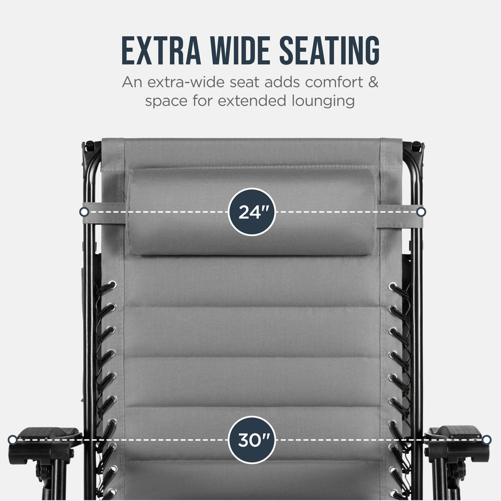 Oversized Padded Zero Gravity Chair w/ Canopy Headrest Cup Holder Side Tray