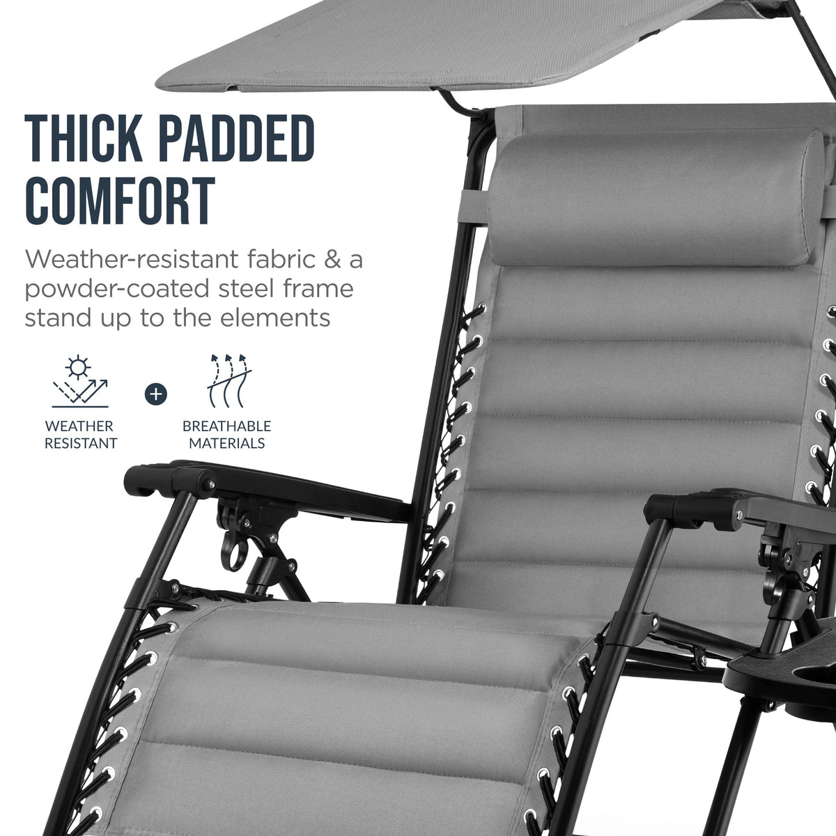 Oversized Padded Zero Gravity Chair w/ Canopy Headrest Cup Holder Side Tray