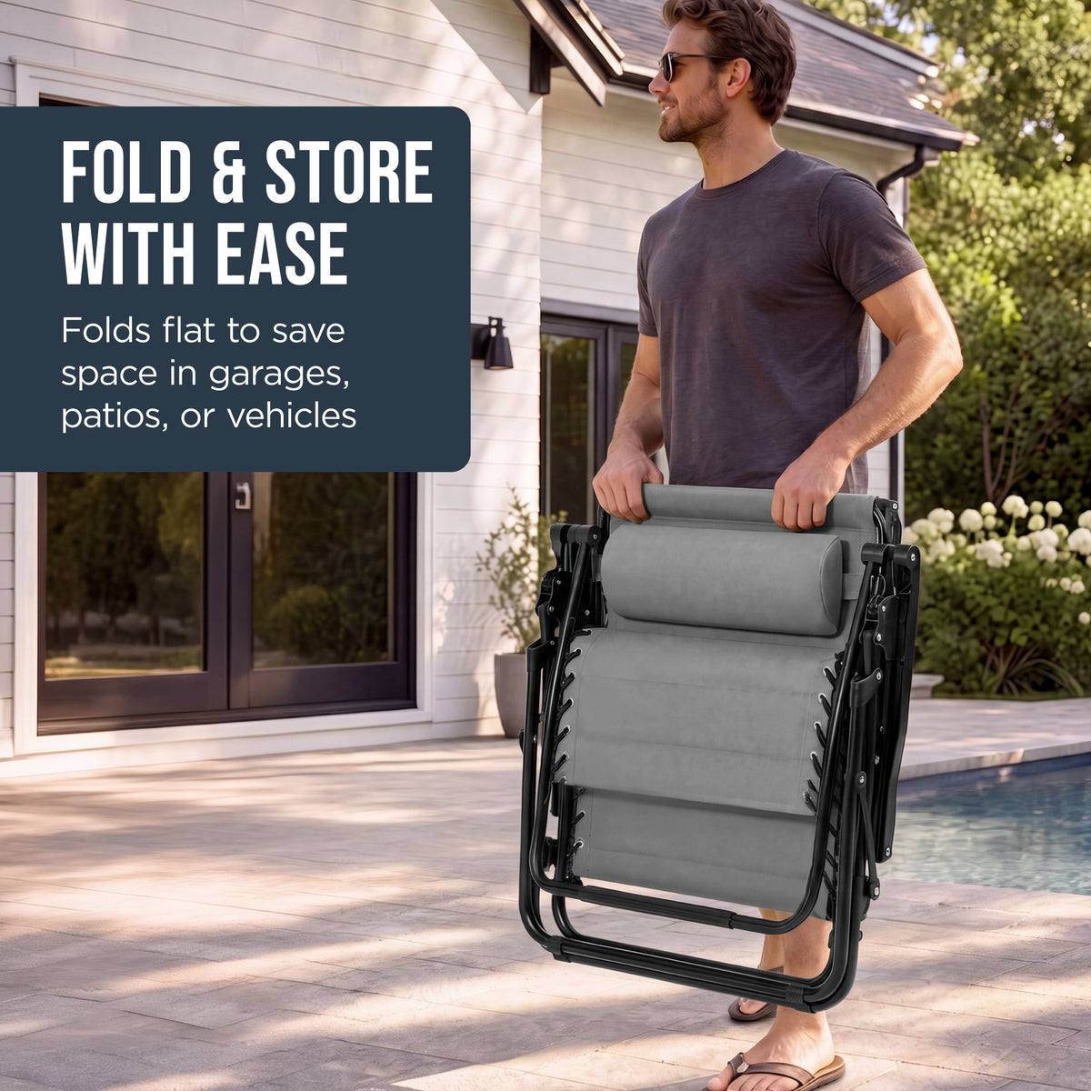 Oversized Padded Zero Gravity Chair w/ Canopy Headrest Cup Holder Side Tray
