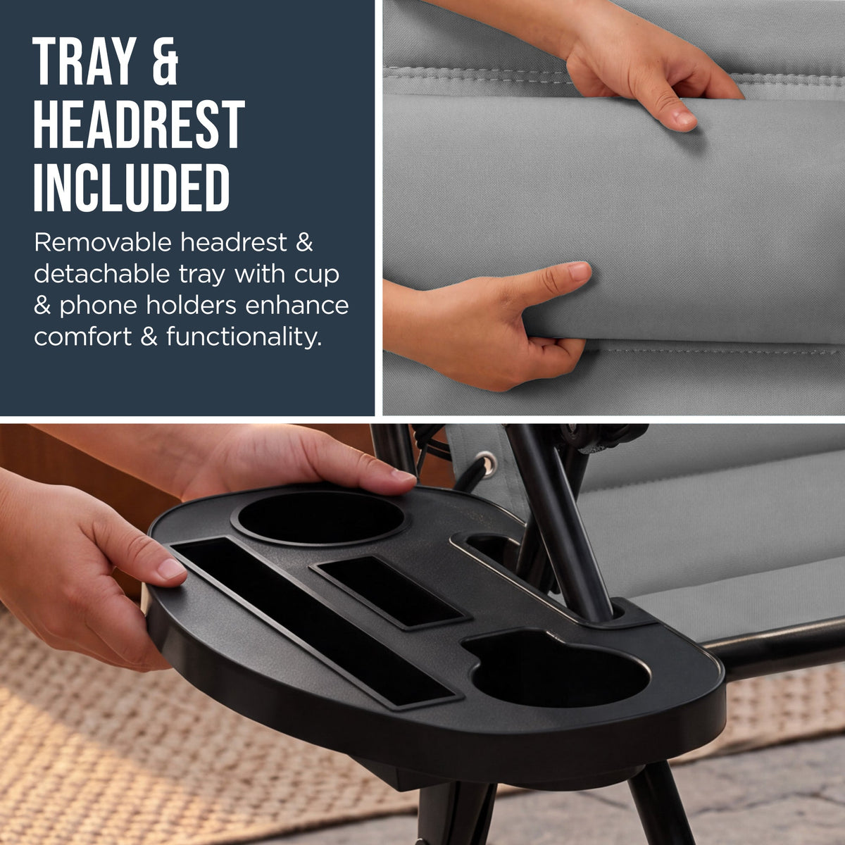 Oversized Padded Zero Gravity Chair w/ Canopy Headrest Cup Holder Side Tray