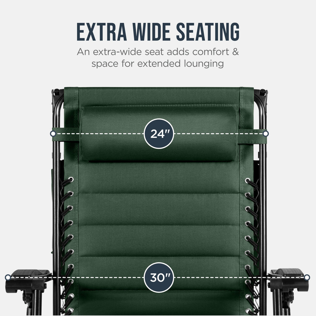 Oversized Padded Zero Gravity Chair w/ Canopy Headrest Cup Holder Side Tray