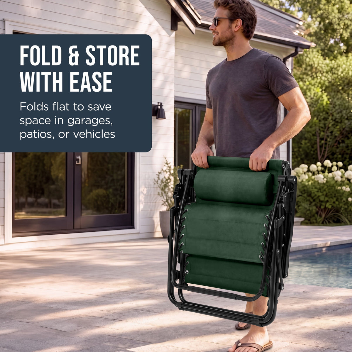 Oversized Padded Zero Gravity Chair w/ Canopy Headrest Cup Holder Side Tray